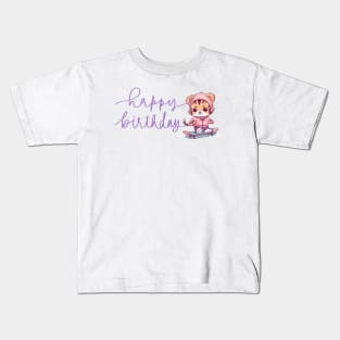 happy birth day skatboard tiger Kids T-Shirt